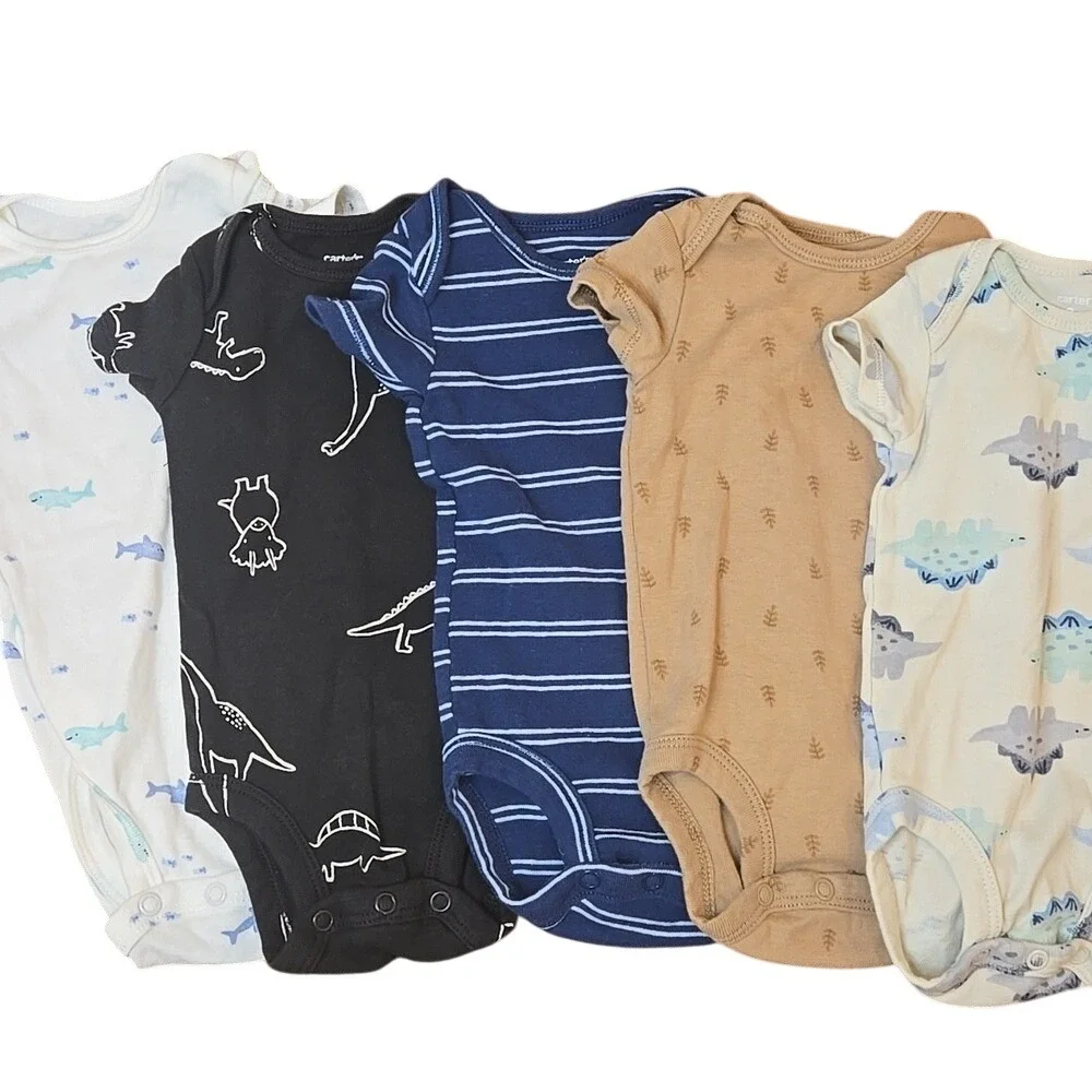 BUNDLE of 7 Carter's Boys Short Sleeve One Piece Romper Bodysuit 3Mo 100% Cotton